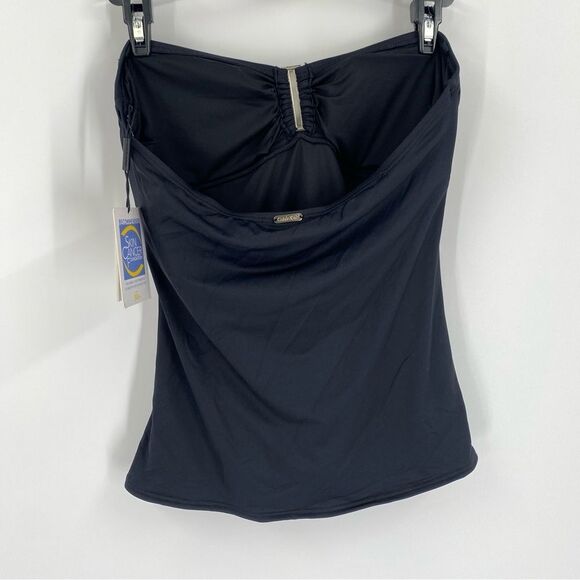 Calvin Klein Women's Solid Shirred Bandeau Tankini, Jet Black Small - Picture 2 of 3